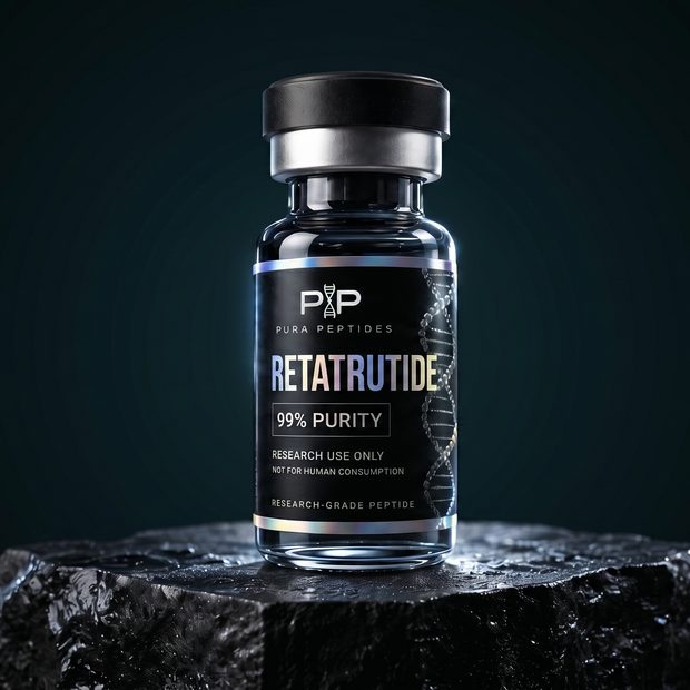 Vial de Retatrutida, péptido de investigación 99% de pureza — Pura Peptides