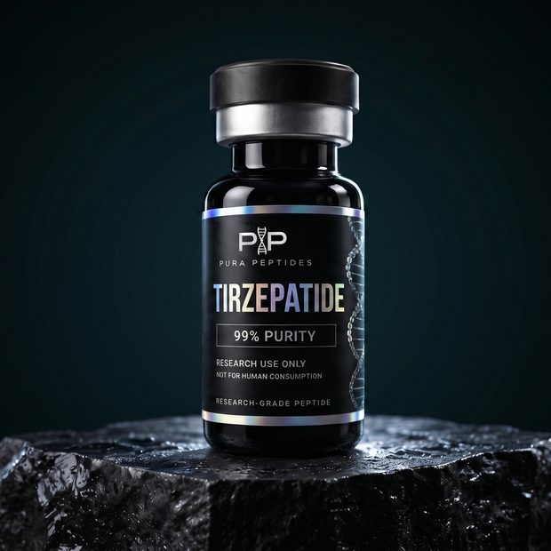 Vial de Tirzepatida, péptido de investigación 99% de pureza — Pura Peptides